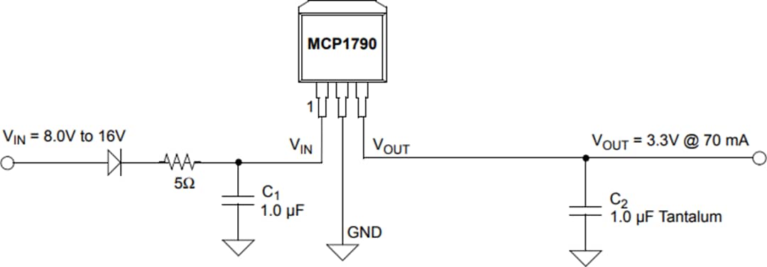 Application Circuit Diagram - Microchip Technology MCP1790 & MCP1791 Low Dropout Regulators