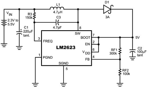 Application Circuit Diagram - Texas Instruments LM2623EV Evaluation Board