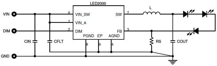 Application Circuit Diagram - STMicroelectronics LED200x Monolithic Step-Down DC-DC Converters