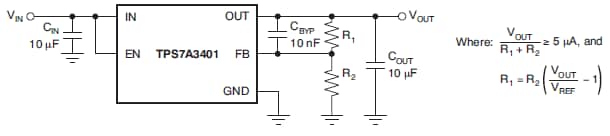 Application Circuit Diagram - Texas Instruments TPS7A3401 Negative Voltage Regulator