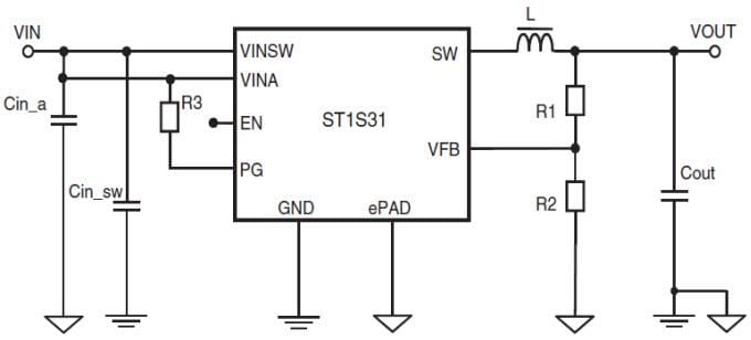 Application Circuit Diagram - STMicroelectronics ST1S31 Step-Down Switching Regulator