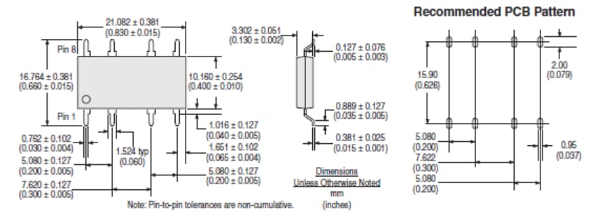 Mechanical Drawing - IXYS Integrated Circuits CPC1907B Single-Pole Power SOIC OptoMOS Relay