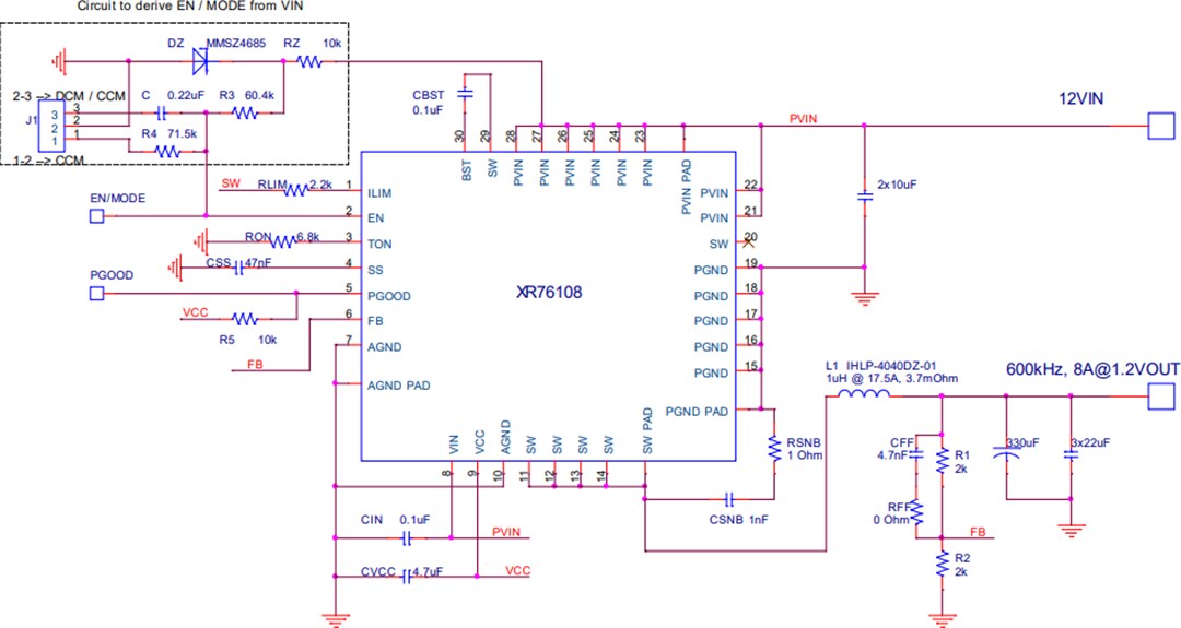 Application Circuit Diagram - MaxLinear XR76108 & XR76112 PowerBlox™ COT Regulators