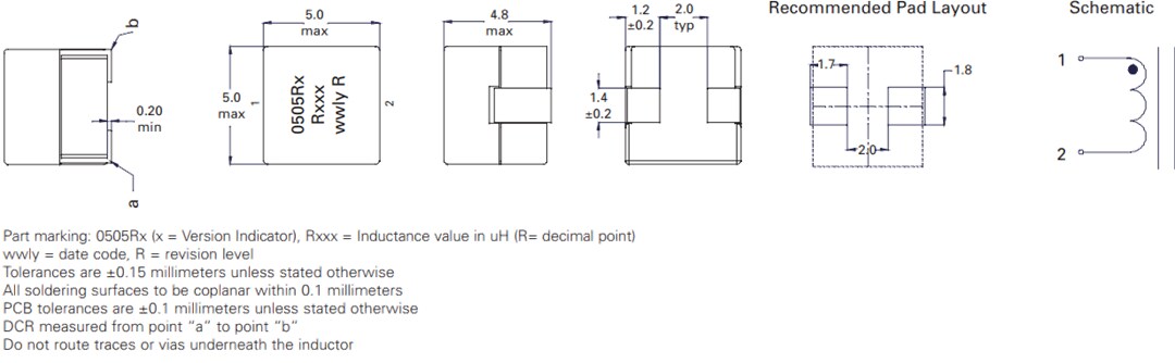 Mechanical Drawing - Eaton Electronics FP0505 Flat-Pac Power Inductors