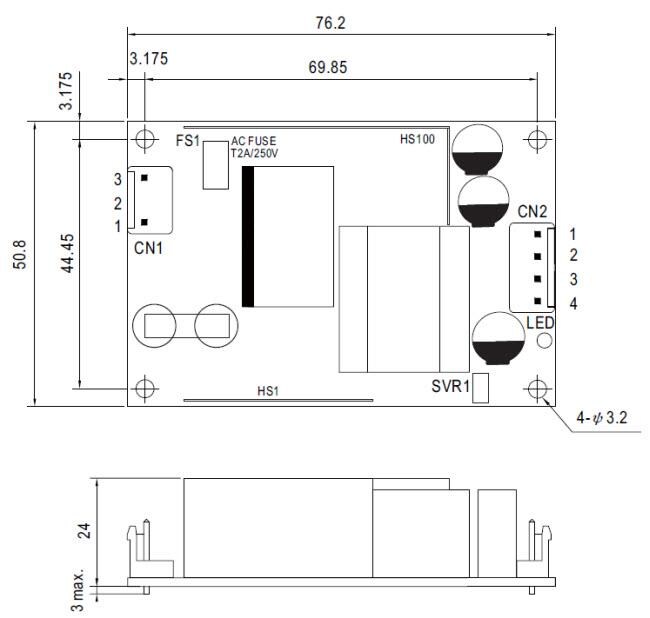 Mechanical Drawing - MEAN WELL EPS-45S & EPS-65S Switching Power Supplies