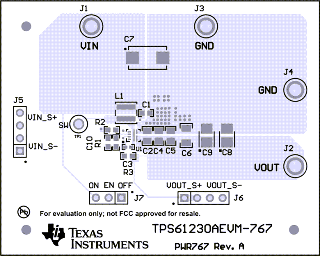 Mechanical Drawing - Texas Instruments TPS61230AEVM Boost Converter Evaluation Module