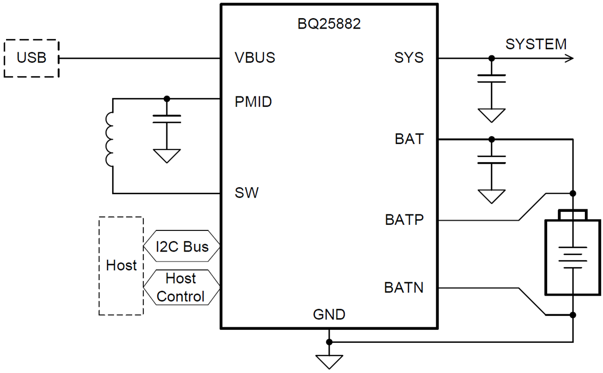 Schematic - Texas Instruments bq25882 Boost-Mode Battery Charger