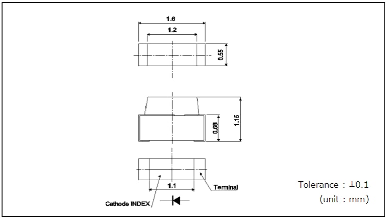 Mechanical Drawing - ROHM Semiconductor SML-A1x LEDs