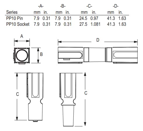 Mechanical Drawing - Anderson Power Products PP10 Powerpole® Connectors