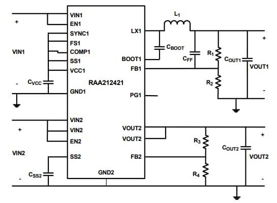 Application Circuit Diagram - Renesas Electronics RAA212421 Synchronous Buck Regulators