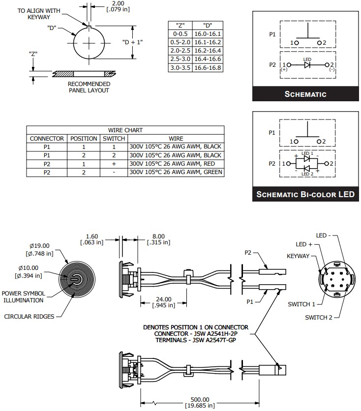 Mechanical Drawing - E-Switch TL1275 Tact Switches