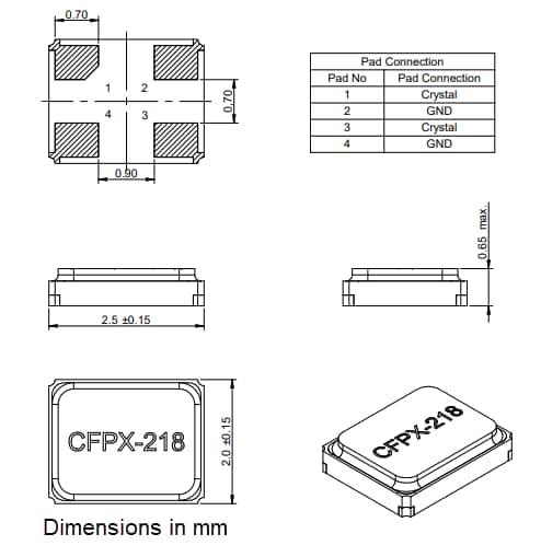 Mechanical Drawing - IQD CFPX-218 SMD Quartz Crystals Mechanical Drawing - IQD CFPX-218 SMD Quartz Crystals