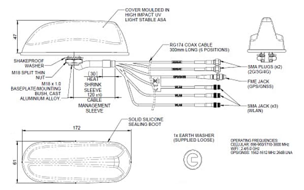 Mechanical Drawing - TE Connectivity Multi-Function MiMo Antennas