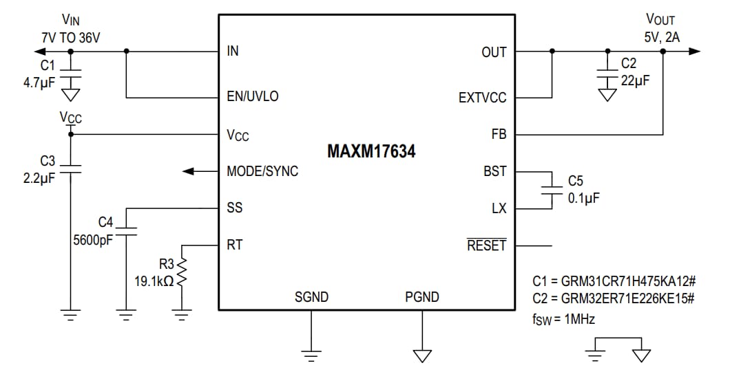Block Diagram - Analog Devices Inc. MAXM17633, MAXM17634, MAXM17635 Power Modules