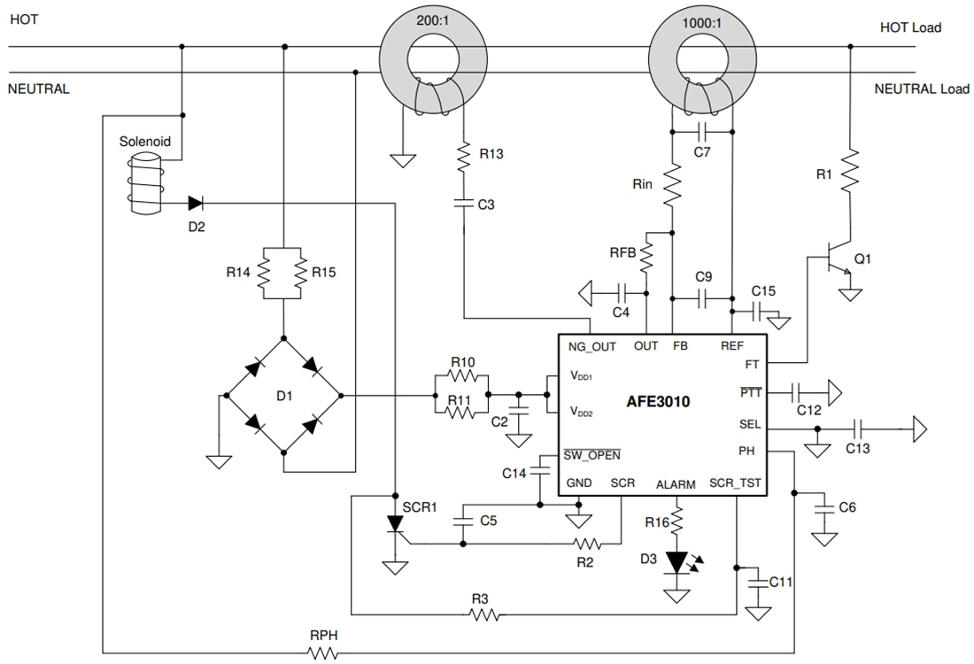 Schematic - Texas Instruments AFE3010EVM GFCI Evaluation Module (EVM)