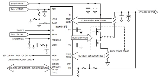 Application Circuit Diagram - Analog Devices Inc. MAX15157 60V Current Mode Buck Controllers