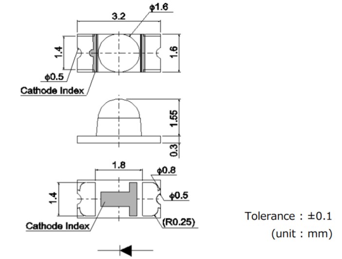 Mechanical Drawing - ROHM Semiconductor SML-S15R2TT86 IR LED