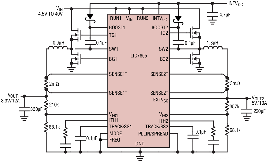 Application Circuit Diagram - Analog Devices Inc. LTC7805 Synchronous Step-Down Controller