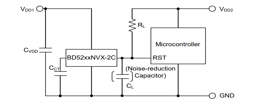 Application Circuit Diagram - ROHM Semiconductor BD52xxNVX-2C Voltage Detector IC
