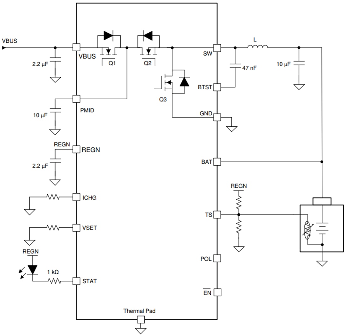 Application Circuit Diagram - Texas Instruments bq25303J Standalone 3.0A Battery Charger