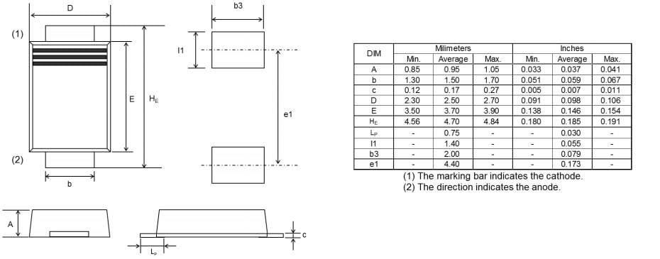 Mechanical Drawing - ROHM Semiconductor RBS5LAM40A Super-Low VF Schottky Barrier Diode