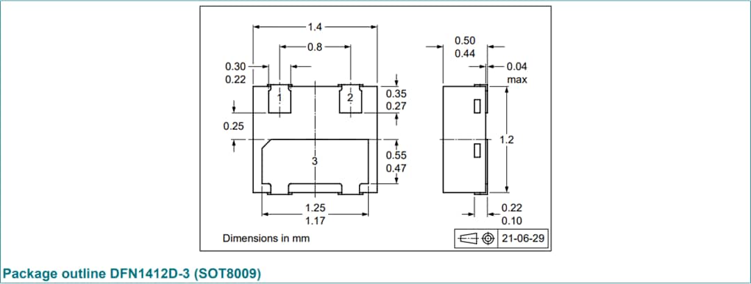 Mechanical Drawing - Nexperia BC856xQC-Q PNP Transistors