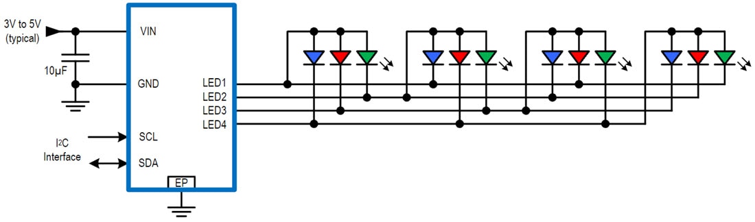 Application Circuit Diagram - Kinetic Technologies KTD2052 12-Channel RGB LED Drivers Application Circuit Diagram - Kinetic Technologies KTD2052 12-Channel RGB LED Drivers