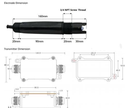 Mechanical Drawing - Seeed Studio Industrial pH Meter / Sensor