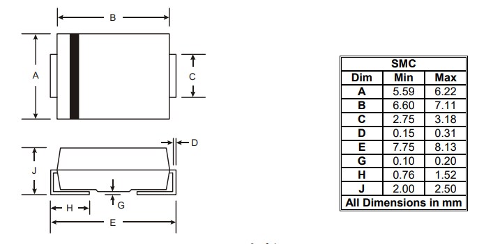 Mechanical Drawing - Diodes Incorporated S8MCQ Surface Mount Glass Passivated Rectifier