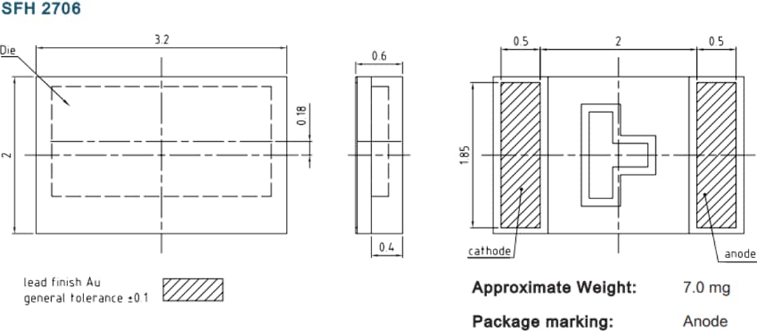Mechanical Drawing - ams OSRAM SFH 2705 & SFH 2706 Silicon PIN Photodiodes