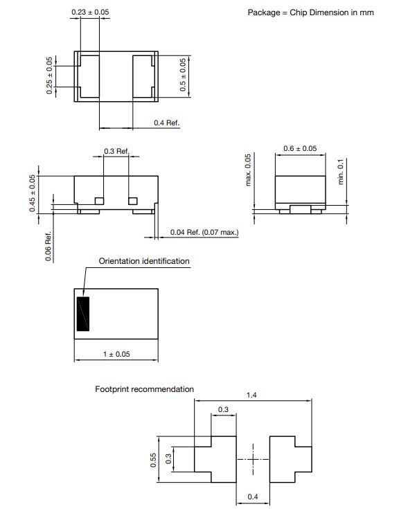 Mechanical Drawing - Vishay VETH100A1DD1 ESD Protection Diode