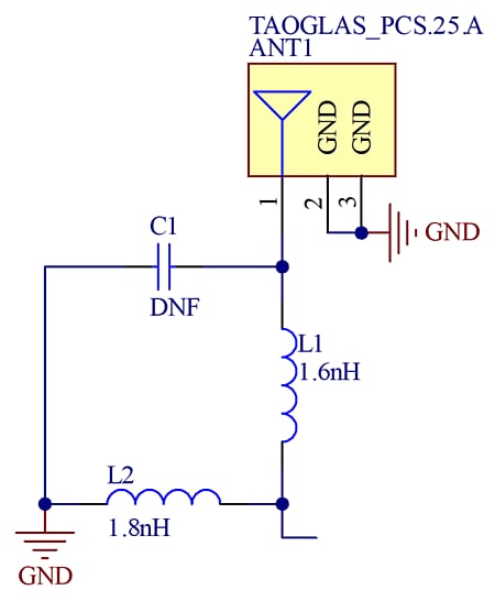 Application Circuit Diagram - Taoglas PCS.25.A Wi-Fi® 2.4GHz FR4 Chip Antennas