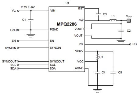 Application Circuit Diagram - Monolithic Power Systems (MPS) MPQ2286 Synchronous Buck Regulators