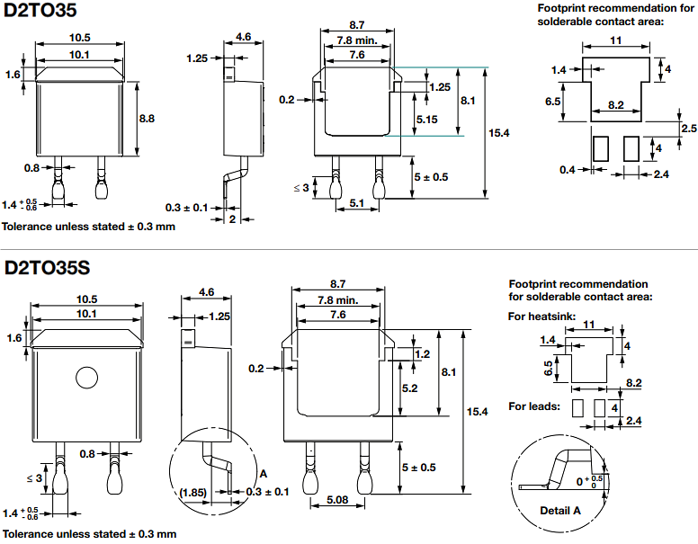 Mechanical Drawing - Vishay / Sfernice D2TO35 SMD Thick-Film Power Resistors