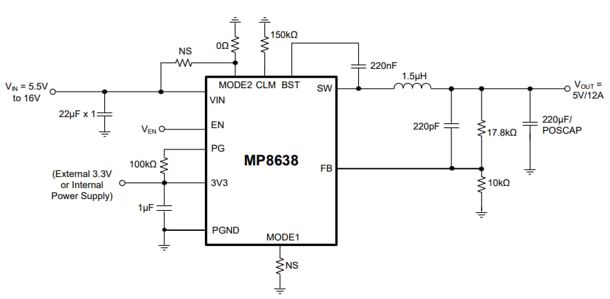 Application Circuit Diagram - Monolithic Power Systems (MPS) MP8638 Synchronous Step-Down Converters