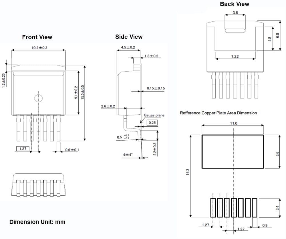Mechanical Drawing - ROHM Semiconductor SCT2H12NWB 1700V N-Channel SiC Power MOSFET