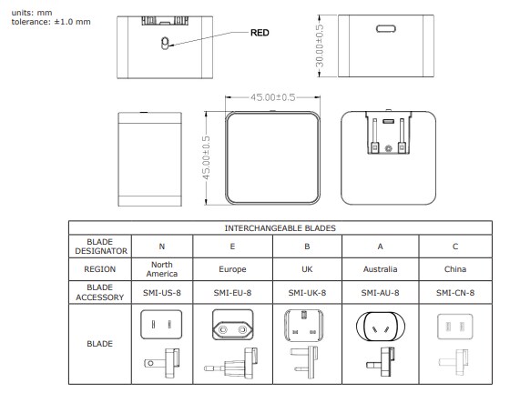 Mechanical Drawing - CUI Inc SMI30C AC-DC Wall-Mount Power Supplies