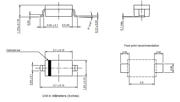 Mechanical Drawing - Vishay Semiconductors 1N4148 Small Signal Fast Switching Diodes