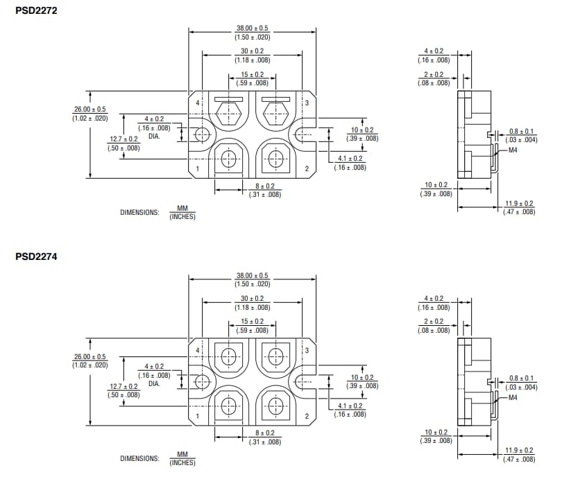 Mechanical Drawing - Bourns PSD227x Riedon™ Thick Film Power Resistors
