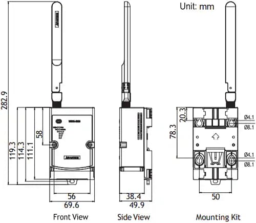 Mechanical Drawing - Advantech WISE-4250 Wireless IoT I/O & Sensor Modules