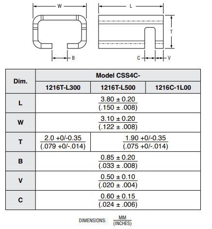 Mechanical Drawing - Bourns CSS4C-1216 Current Sense Resistors