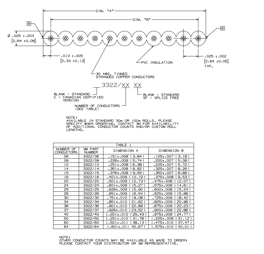 Mechanical Drawing - 3M Electronic Specialty 3322 High Flex Life Cable