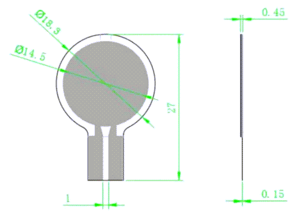 Mechanical Drawing - DFRobot SEN0684 Ultra-Thin Circular Flex Force Sensor