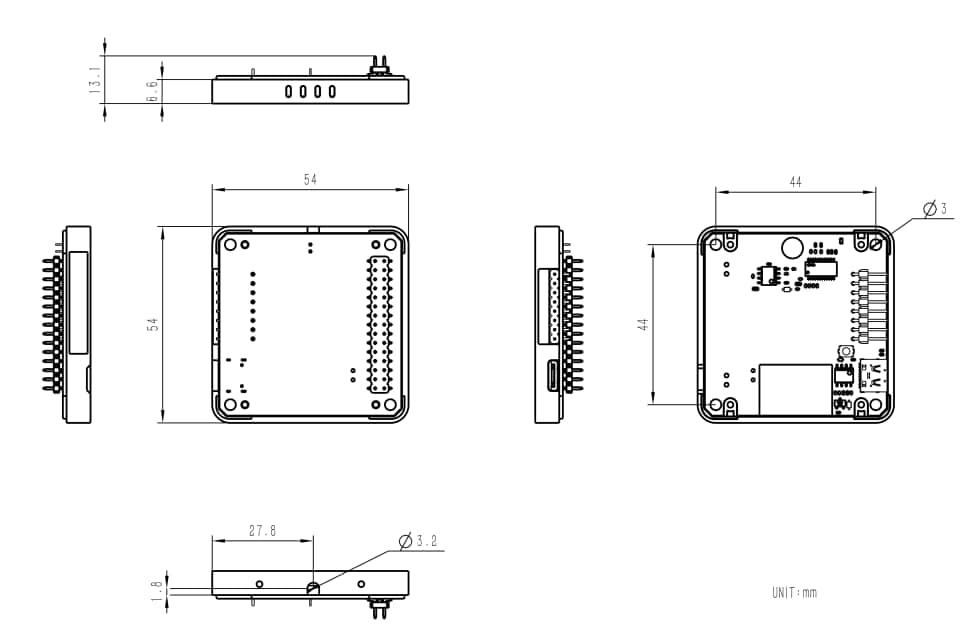 Mechanical Drawing - M5Stack Module ASR AI Intelligent Offline Voice Module