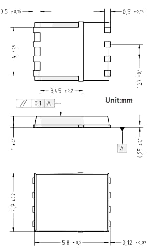 Mechanical Drawing - Diotec Semiconductor DI009N10PQ N-Channel Power MOSFET