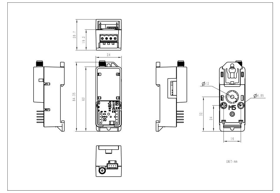 Mechanical Drawing - M5Stack Atom DTU NBIoT2 Wireless Data Transmission Units