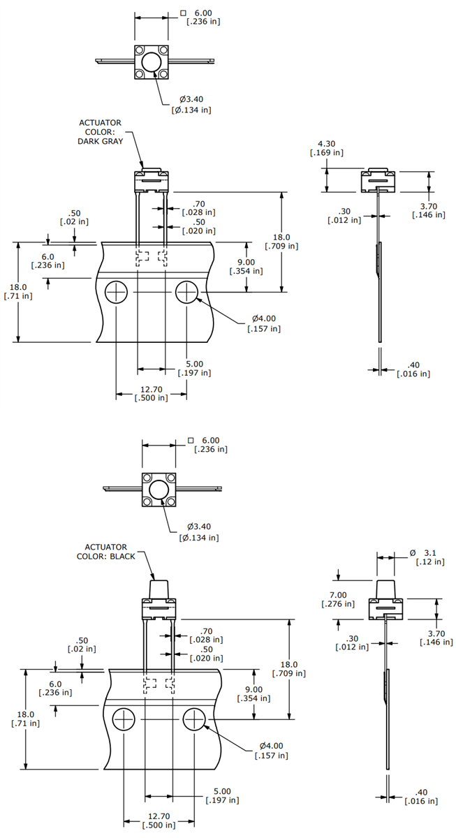 Mechanical Drawing - E-Switch TL6059 Tactile Switches