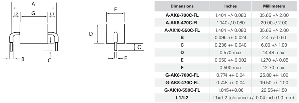 Mechanical Drawing - Littelfuse AK-FL TVS Diodes