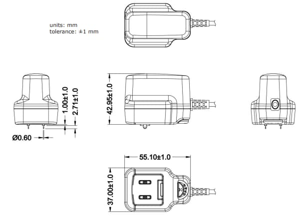 Mechanical Drawing - CUI Inc SMI6D AC-DC Power Supplies